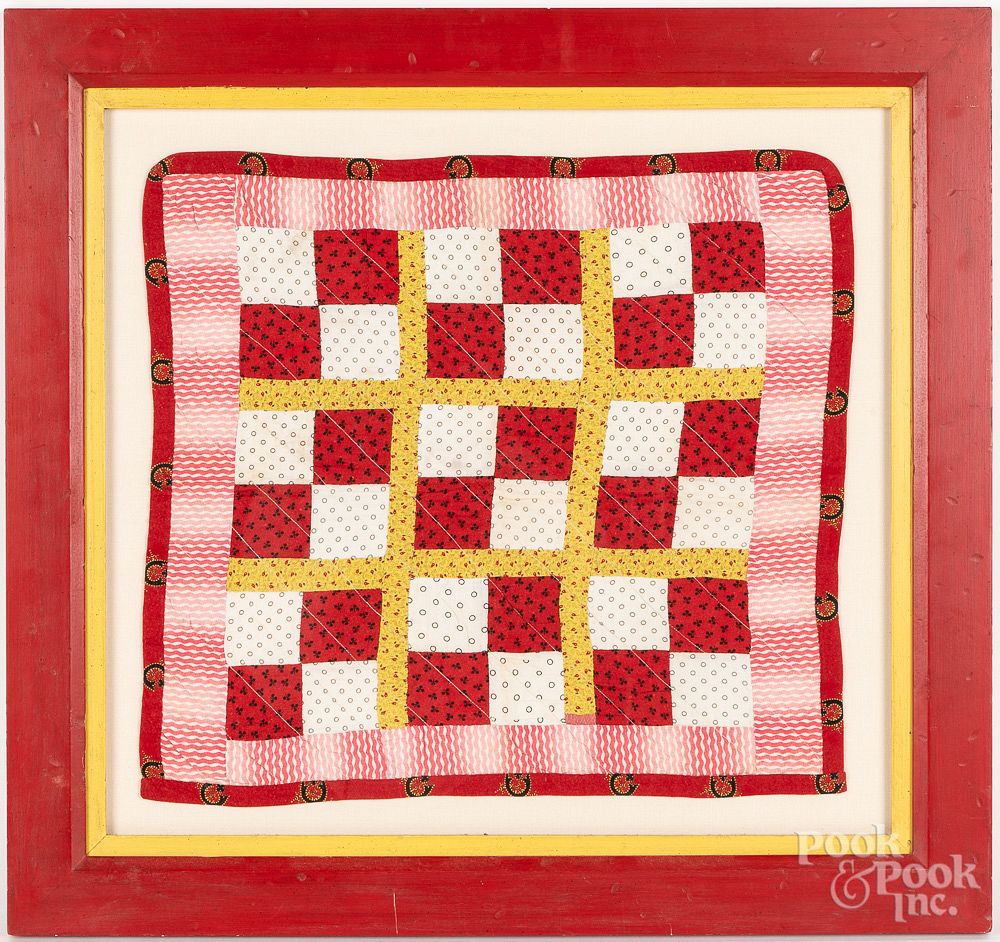 Appraisal: Pieced doll quilt ca Pieced doll quilt ca frame -