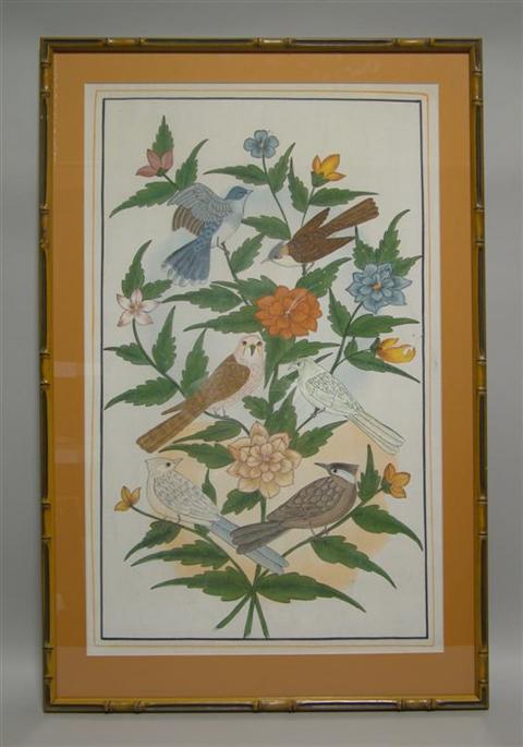 Appraisal: ASIAN STYLE PAINTING OF BIRDS AND FLOWERS h w in