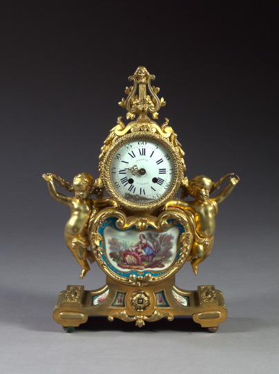 Appraisal: French Sevres -Style Porcelain-Set Gilt-Bronze Mantel Clock in the Louis