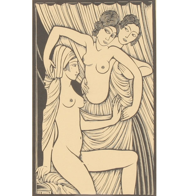 Appraisal: Wood block print Three Nudes x pencil signed titled and