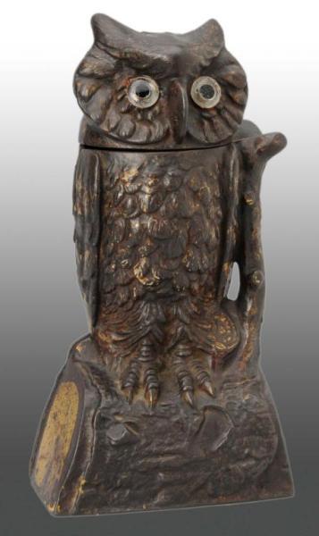 Appraisal: Cast Iron Owl Turns Head Mechanical Bank Description Manufactured by