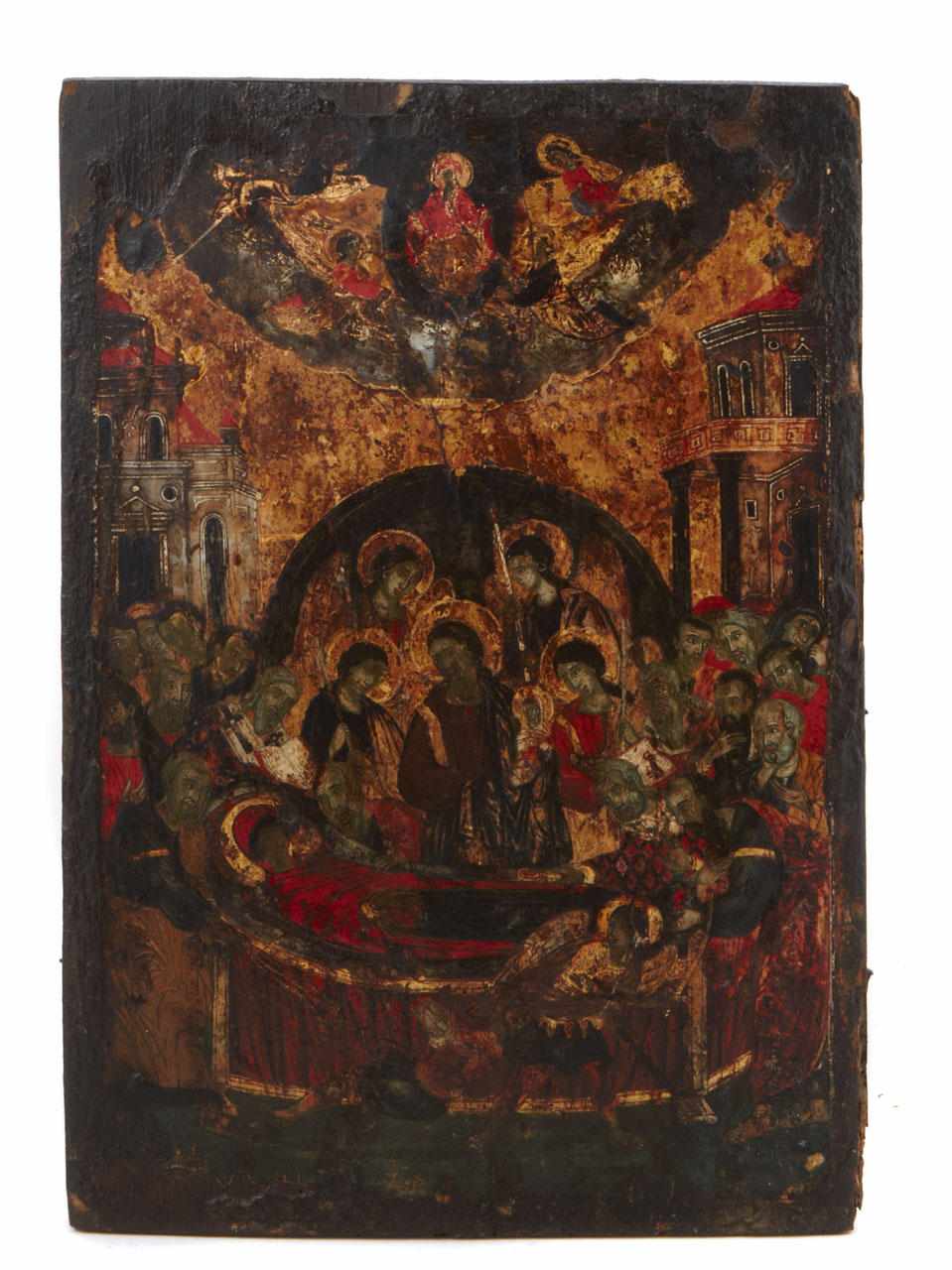 Appraisal: A Greek polychrome decorated icon Depicting the Dormition of the