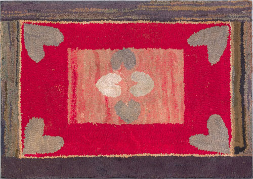 Appraisal: American hooked rug ca with heart corners x