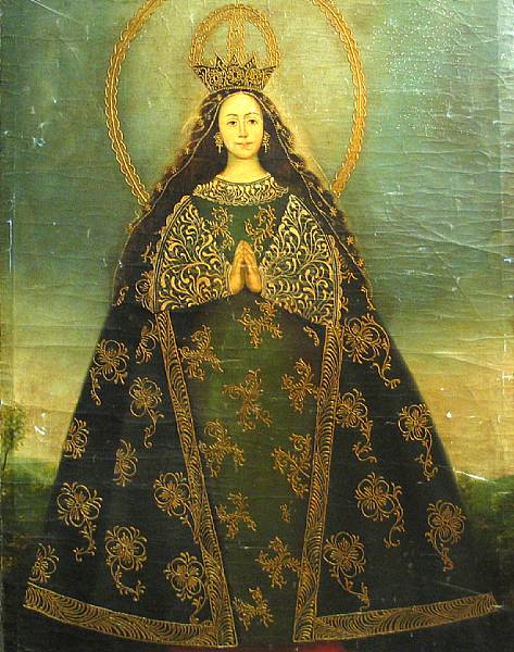 Appraisal: Spanish Colonial School The Virgin Mary oil on canvas x