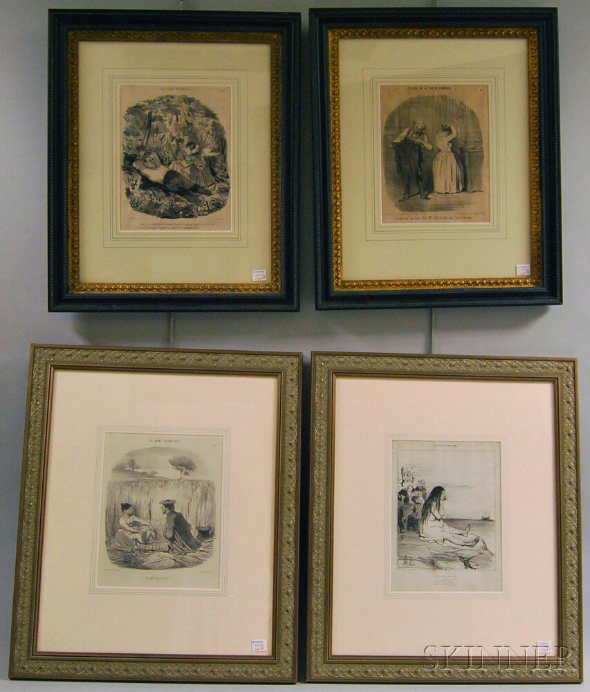 Appraisal: Four Framed Lithographs After Honore Daumier French - Les Bons