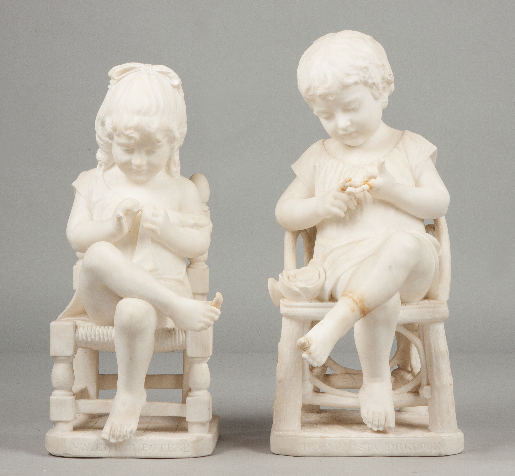 Appraisal: Carved Alabaster Seated Children th cent Girl - Volere E'