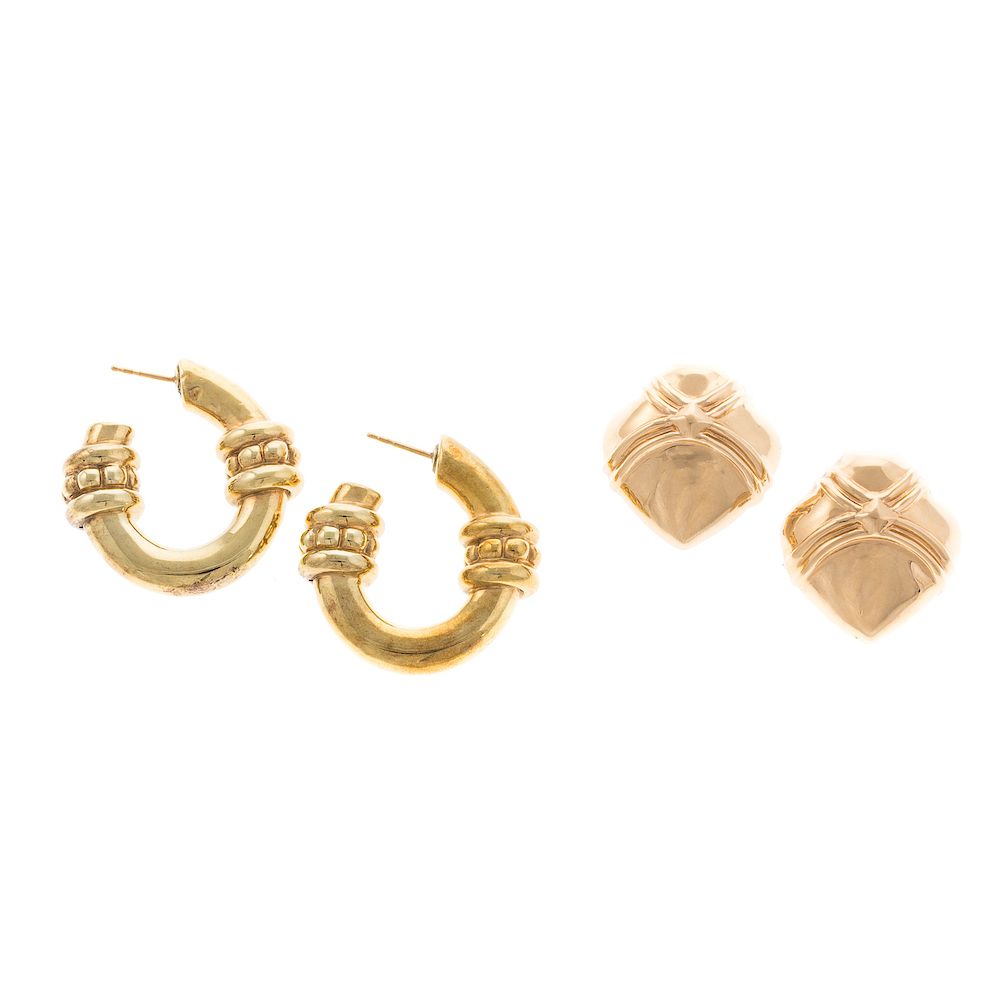 Appraisal: A Pair of K Hoops and K Dome Earrings K