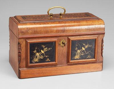 Appraisal: Inlaid sewing box walnut with two lacquered front panels with