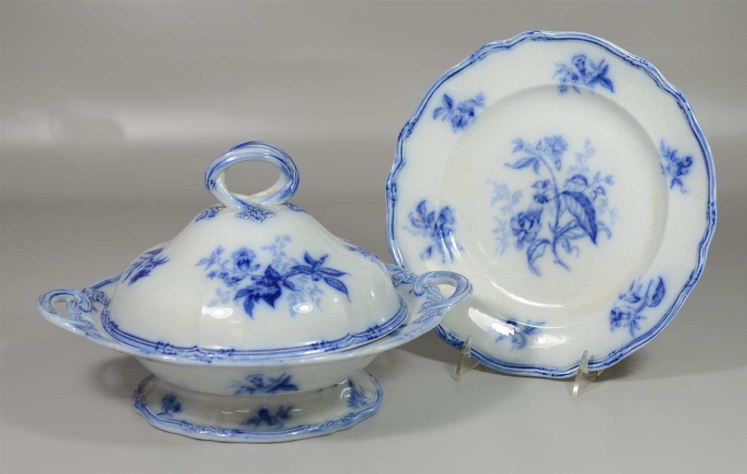 Appraisal: Pieces English Staffordshire blue white pottery marked W H Eastern