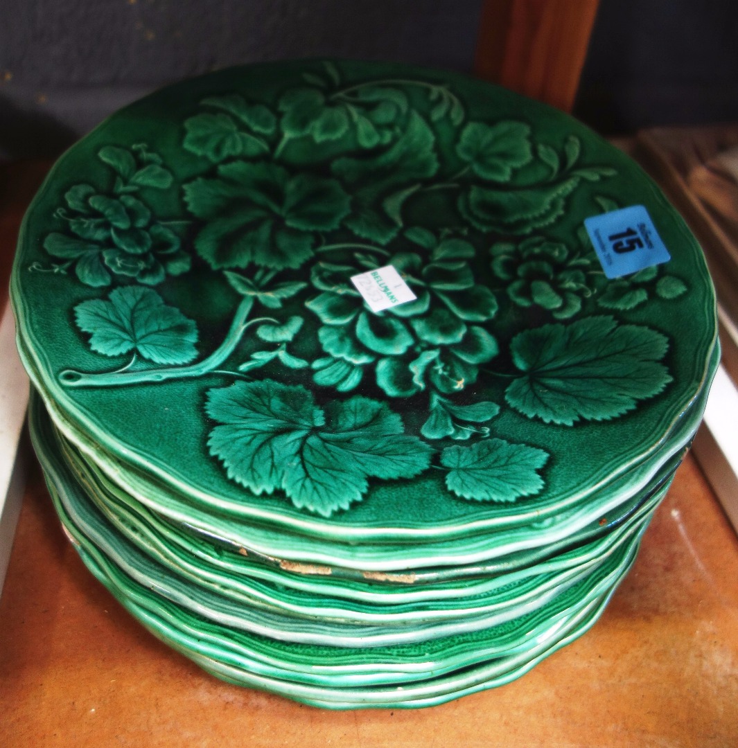 Appraisal: Eleven Victorian green glazed cabbage leaf moulded plates each cm