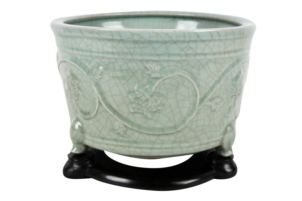 Appraisal: CHINESE CELADON CENSERwith tripod footed base inches diameter inches high