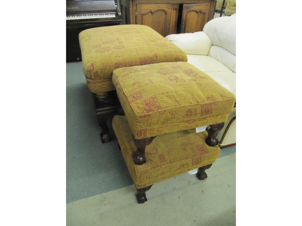 Appraisal: Modern upholstered salon stool and a pair of matching footstools