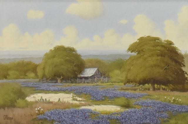 Appraisal: Framed oil on canvas painting Field of Bluebonnets signed lower