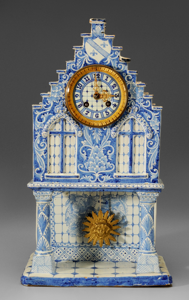 Appraisal: Continental Faience Architectural-Form Shelf Clock probably Dutch late th century