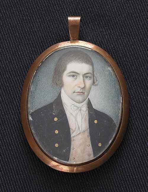 Appraisal: Miniature watercolor on ivory portrait ca of a gentleman x