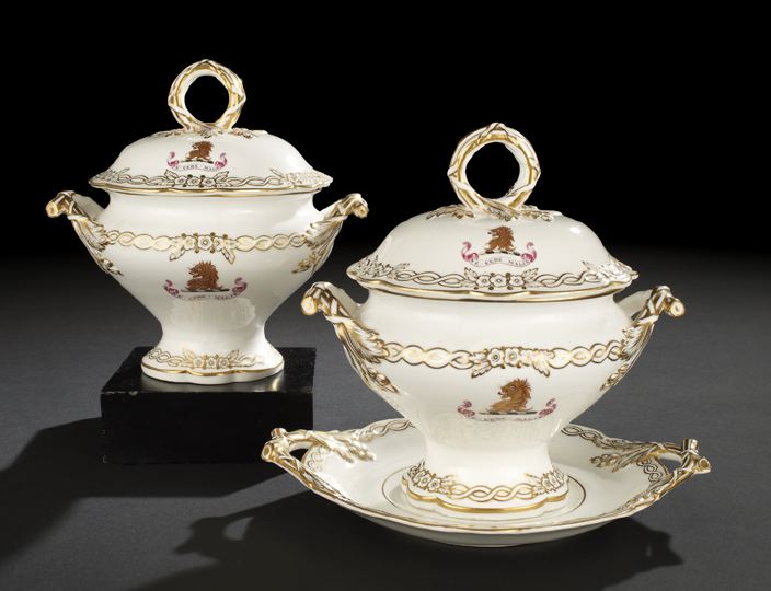 Appraisal: Handsome Pair of Chamberlain's Worcester Armorial Porcelain Sauce Tureens second