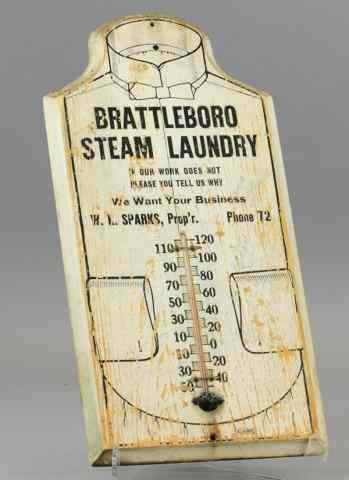 Appraisal: 'STEAM LAUNDRY'' WOODEN THERMOMETER Wooden ad piece outlined in shape