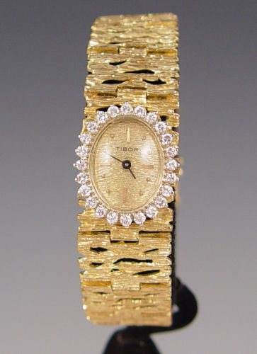 Appraisal: K GOLD CTW DIAMOND TIBOR WRISTWATCH K yellow gold diamond