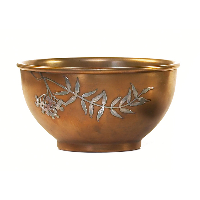 Appraisal: Heintz bowl sterling on bronze applied leaf and berry design