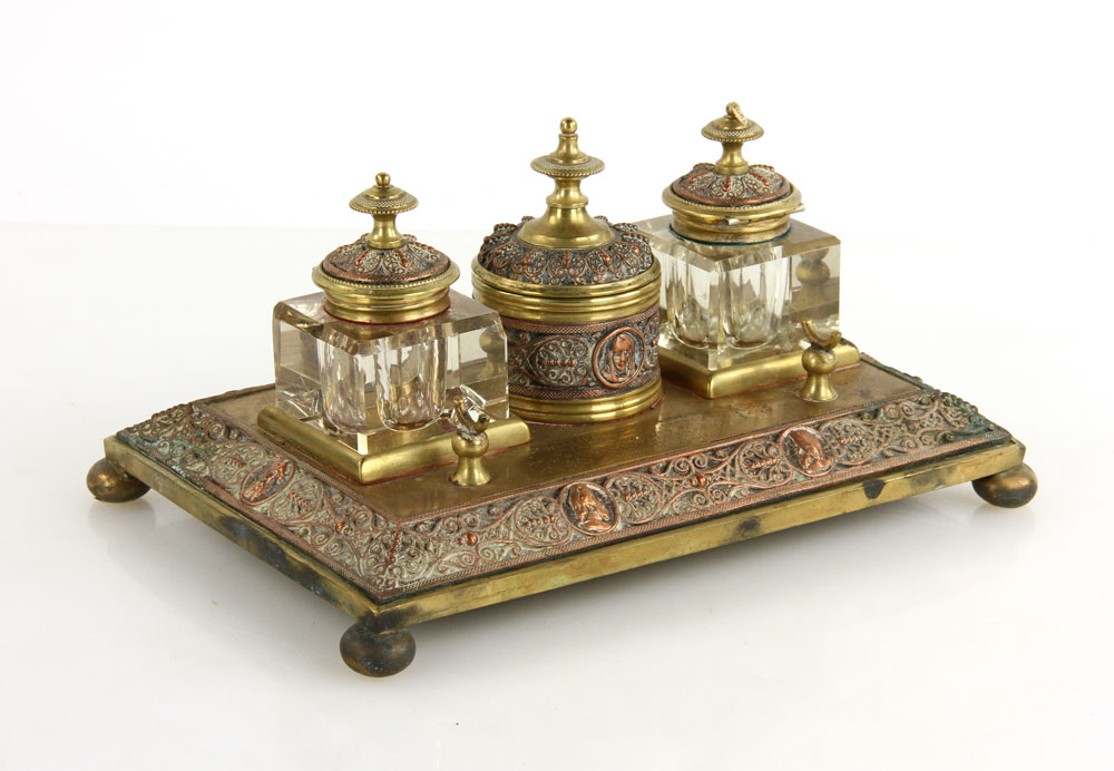 Appraisal: - English Brass and Copper Inkwell English inkwell brass copper