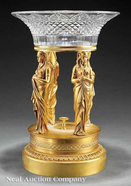 Appraisal: An Empire-Style Gilt Bronze and Cut Glass Centerpiece bowl with