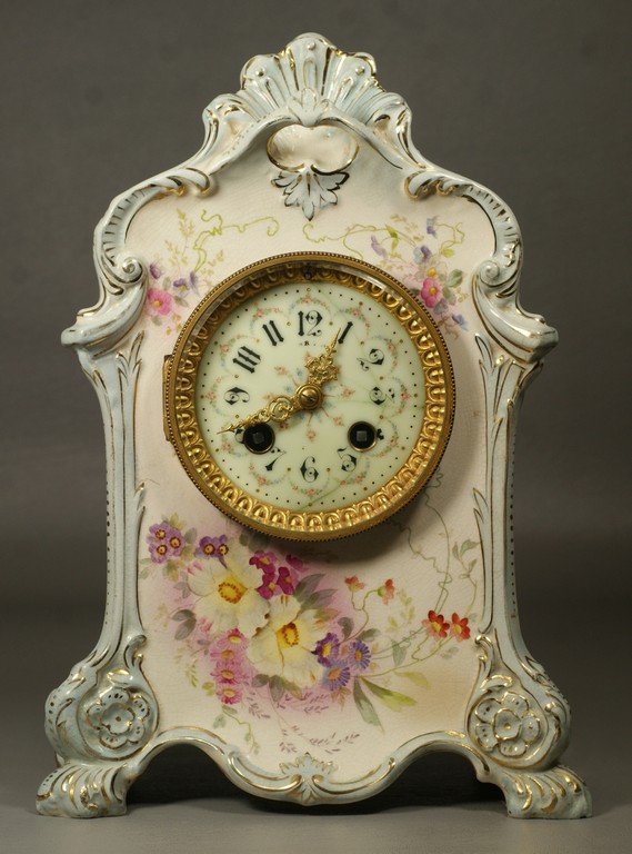 Appraisal: Royal Bonn china case clock with French movement floral decoration