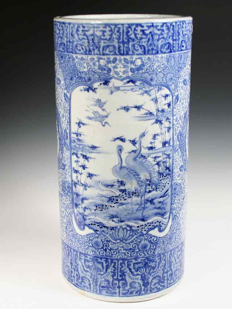 Appraisal: JAPANESE PORCELAIN UMBRELLA STAND - Unusual Oversized Japanese Porcelain Umbrella