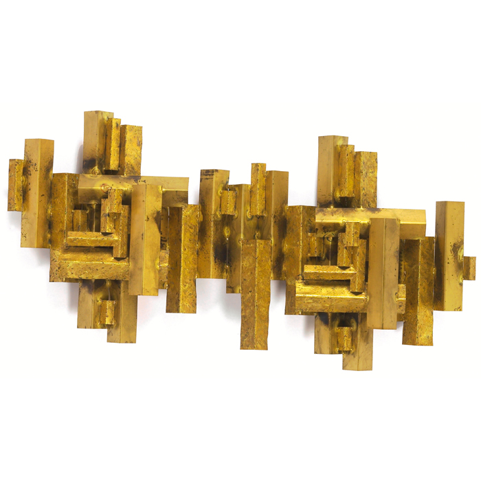 Appraisal: Curtis Jere wall sculpture geometric form of brass-colored folded strips