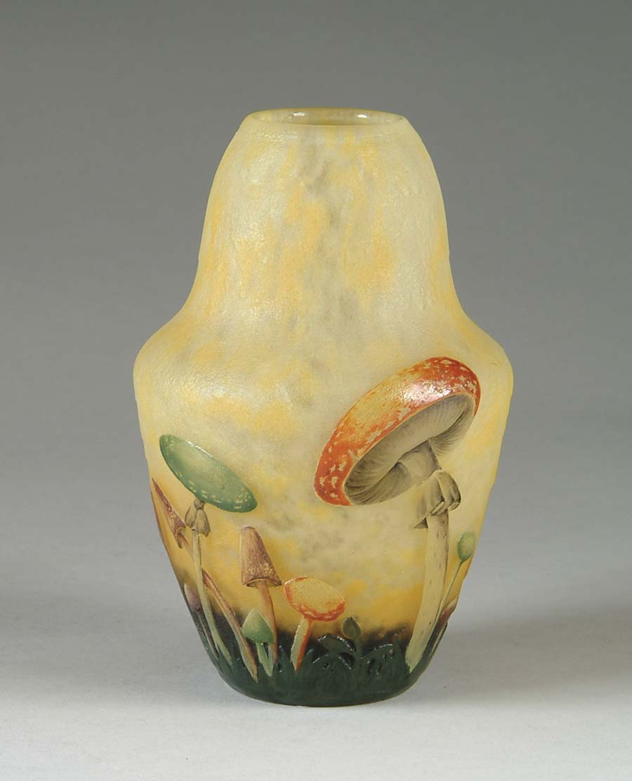 Appraisal: DAUM NANCY VASE Beautifully decorated mushroom vase enameled in brilliant