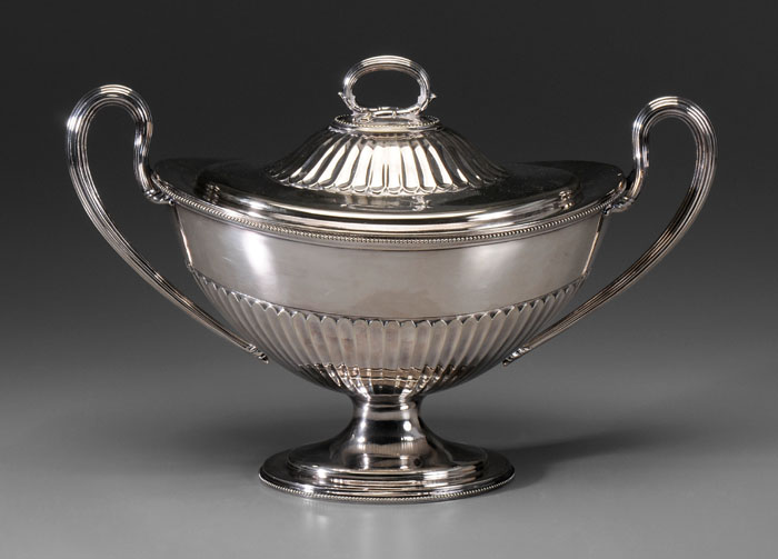 Appraisal: Silver-Plated Urn-Form Center Bowl English late th century stop-reeded base