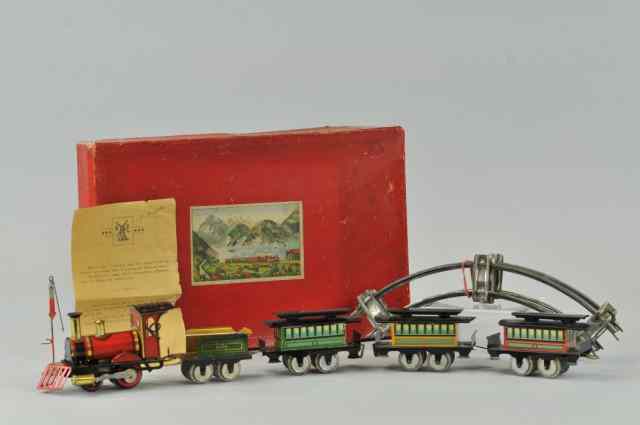 Appraisal: KARL BUB TRAIN SET Boxed example features lithographed tin clockwork