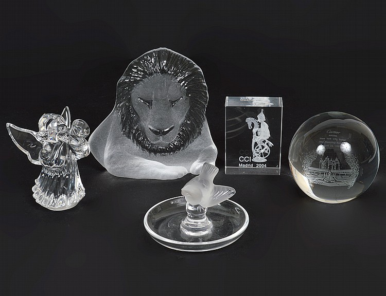 Appraisal: FIVE COLORLESS GLASS TABLE ITEMSComprising a Lalique pin dish a