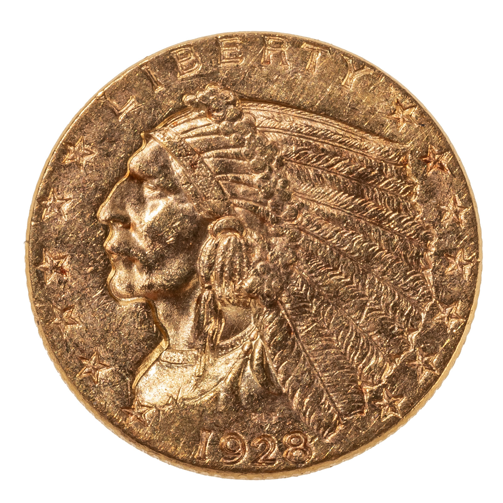 Appraisal: GOLD INDIAN QUARTER EAGLE XF DETAILS XF with reverse scratches