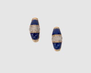 Appraisal: K Yellow Gold Enamel and Diamond Earrings K Yellow Gold