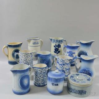 Appraisal: Eleven Blue and White Stoneware Jugs and Two Covered Jars