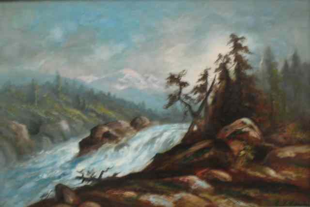 Appraisal: RANSOME GILLETTE HOLDREDGE California - Oil on canvas mountain landscape