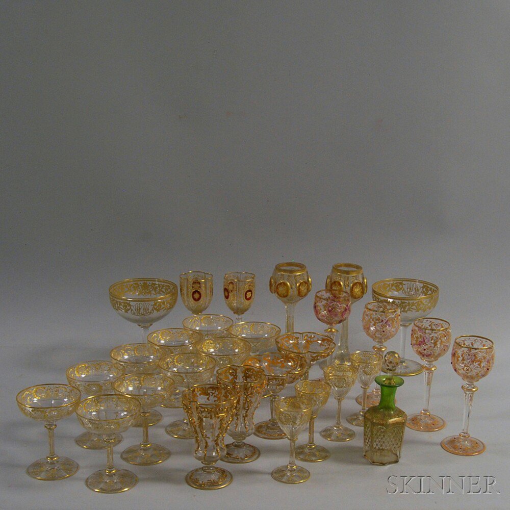 Appraisal: Approximately Twenty-nine Pieces of Mostly Gilt Glass Stemware including a