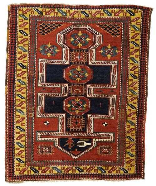 Appraisal: KAZAK old Rust coloured central field with a cruciform medallion