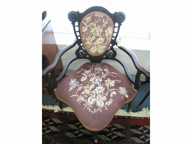 Appraisal: Victorian Side Chair floral velvet fancy carved back