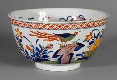 Appraisal: Delft bowl with birds polychrome decoration with exotic birds and