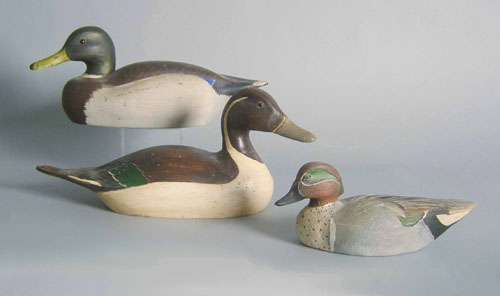 Appraisal: Group of three duck decoys one green wing teal signed