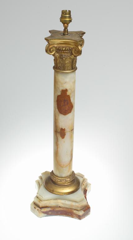 Appraisal: GOOD ORMOLU AND ALABASTER CORINTHIAN COLUMNAR TABLE LAMP raised on