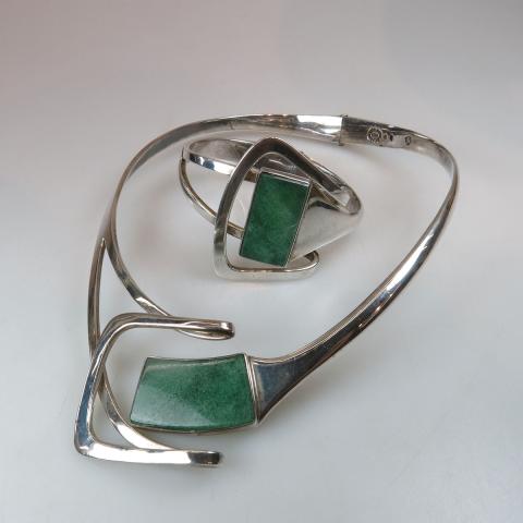 Appraisal: Mexican Sterling Silver Spring Collar Necklace And Cuff Bangle both