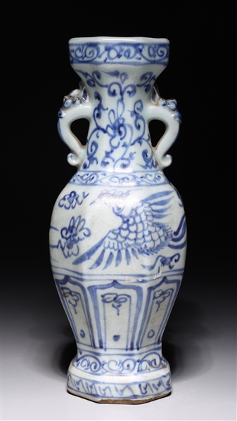 Appraisal: Chinese blue and white porcelain faceted vase with molded handles