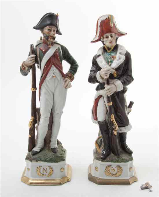 Appraisal: Two Italian Porcelain Figures each depicting a Napoleonic soldier in