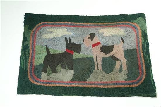 Appraisal: HOOKED RUG WITH DOGS American - wool and knits on