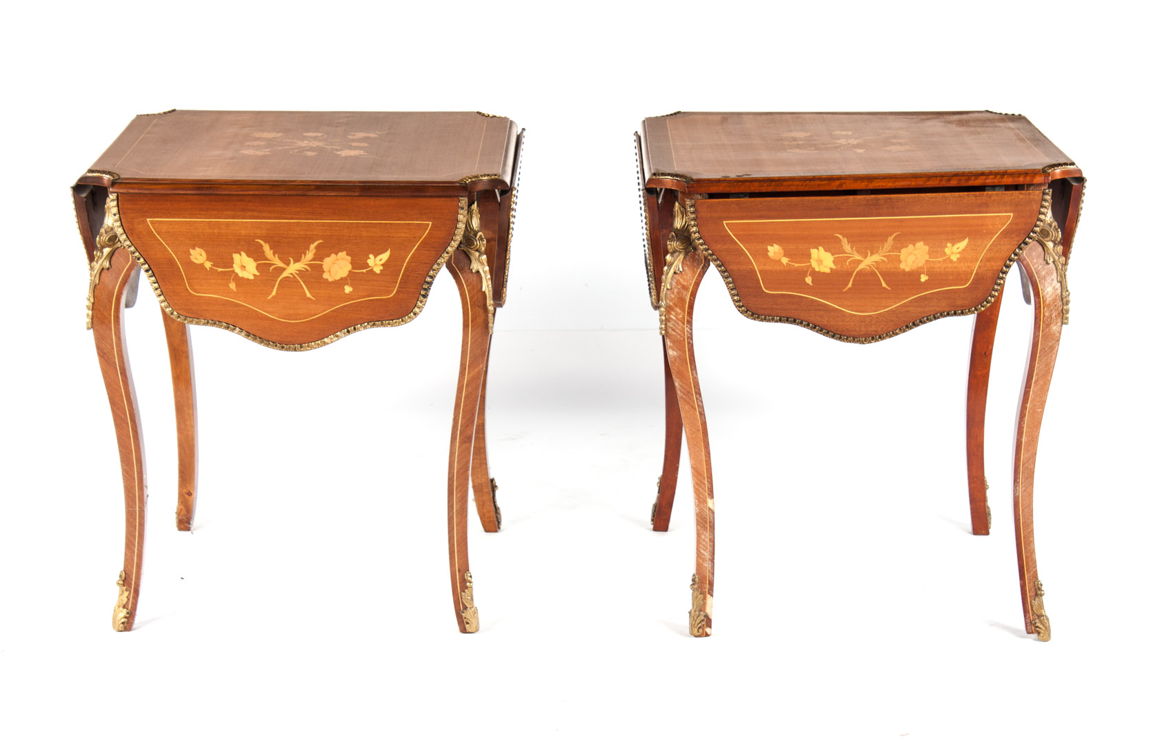 Appraisal: Pair of Louis XV style drop leaf side tables each