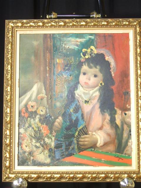 Appraisal: JEAN CALOGERO ITALIAN - DOLL HOLDING A FAN Oil on