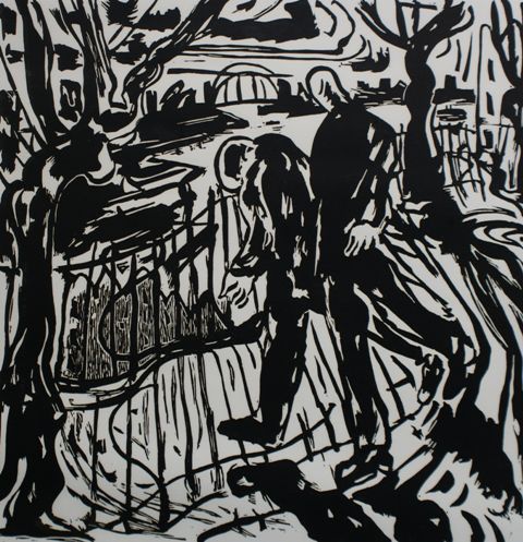 Appraisal: Kevin Connor born Figures Sunset Victoria Street linocut signed and