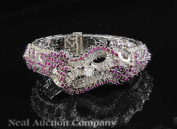 Appraisal: A Moderne kt White Gold Ruby and Diamond Bracelet mid-